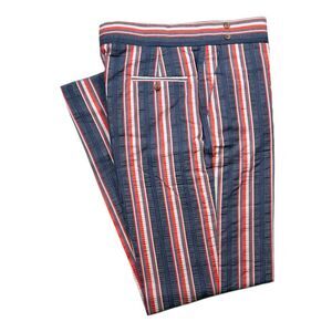 Mens 34 Gurkha Pants Navy Red Striped Seersucker Flat Front Straight Trousers